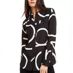 Calvin Klein Women’s Long Sleeve Logo Button Front Blouse Black Size XS